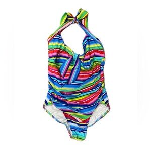Seafolly Girls Rainbow Striped Halter Tie Back One Piece Swimsuit-‎ Size 12